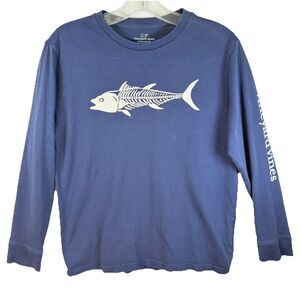 Vineyard Vines‎ Youth Skeleton Fish Tuna Tshirt Long Sleeve Navy Blue Sz L 16/18